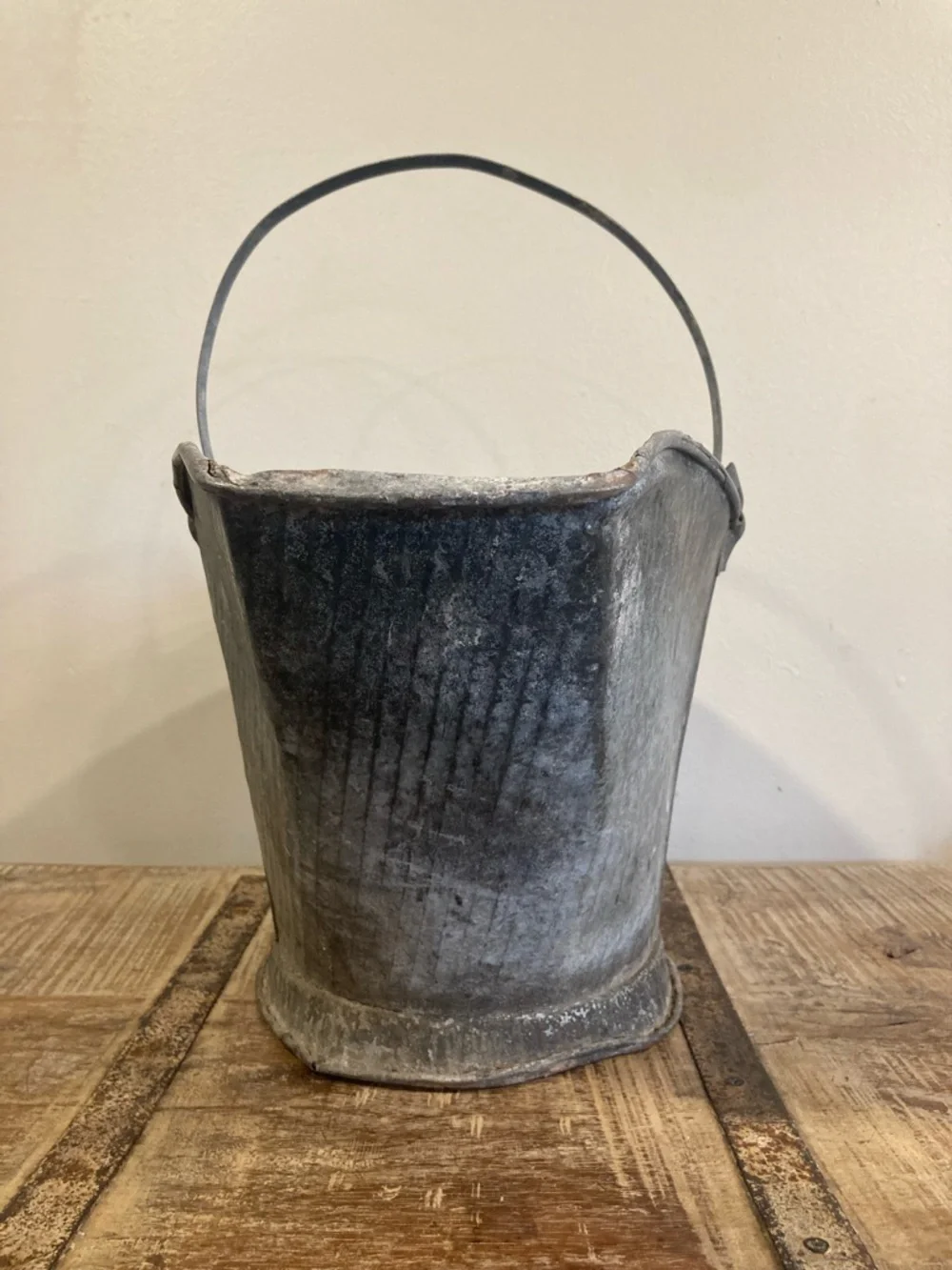 Vintage Galvanized Metal Coal Scuttle Bucket and Shovel Scoop Set Distressed